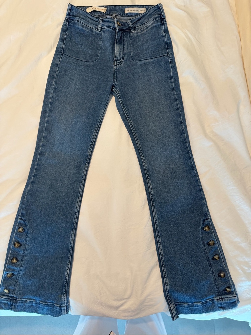 Pilcro Anthropologie High-Rise Bootcut Jeans Button Hem Size 26